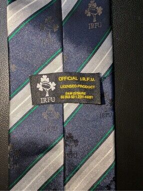 IRFU Rugby Tie Navy Blue Green Stripe